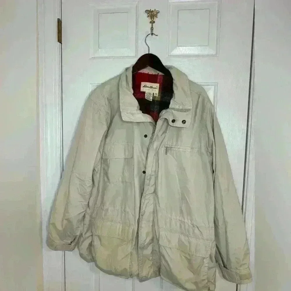 Eddie Bauer Barn jacket size large parka men’s heavyweight cream flannel